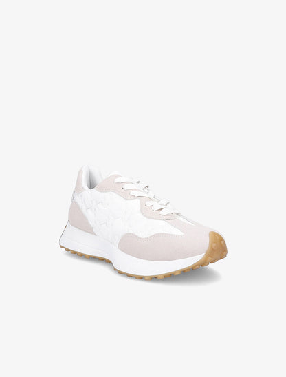 Running en suédine et tissu brodé - Blanc/beige - 2