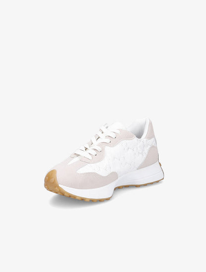Running en suédine et tissu brodé - Blanc/beige - 3