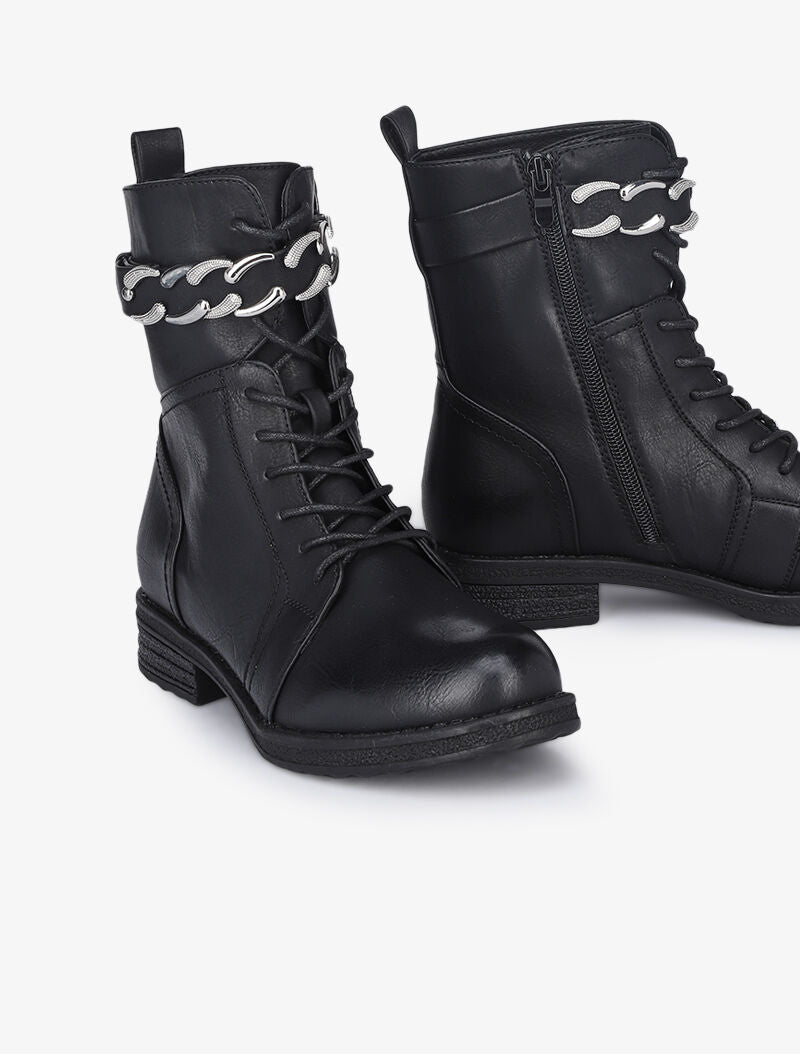 Boots lacées à lanières style chaîne - Noir - 5