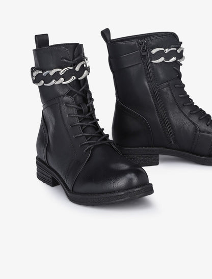 Boots lacées à lanières style chaîne - Noir - 5
