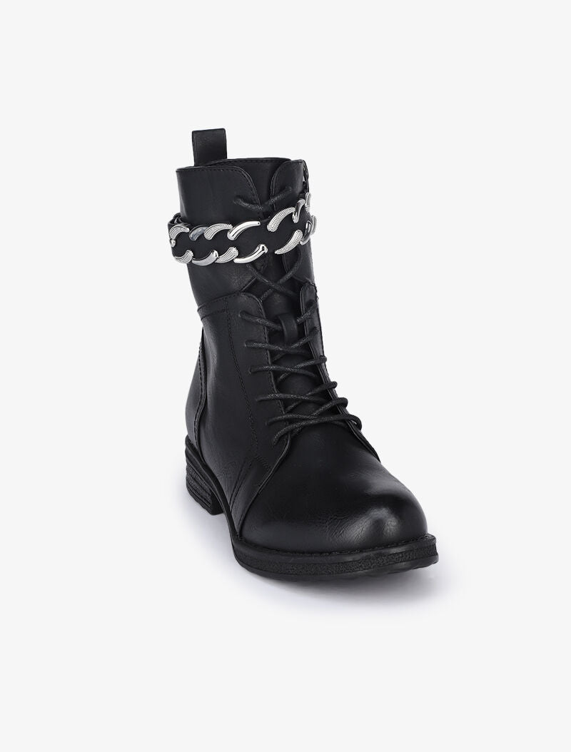 Boots lacées à lanières style chaîne - Noir - 3