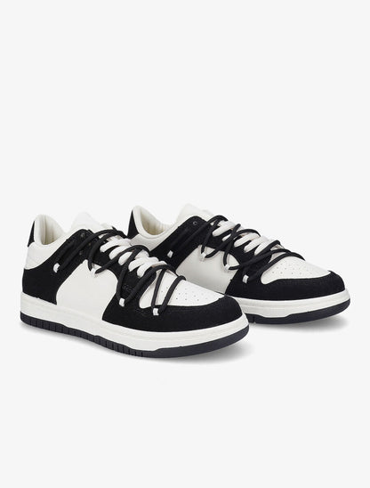 Sneakers bicolore à double lacets - Noir - 4