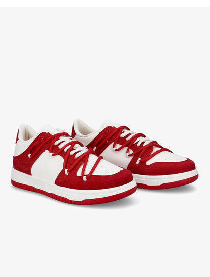 Sneakers bicolore à double lacets - Rouge - 4