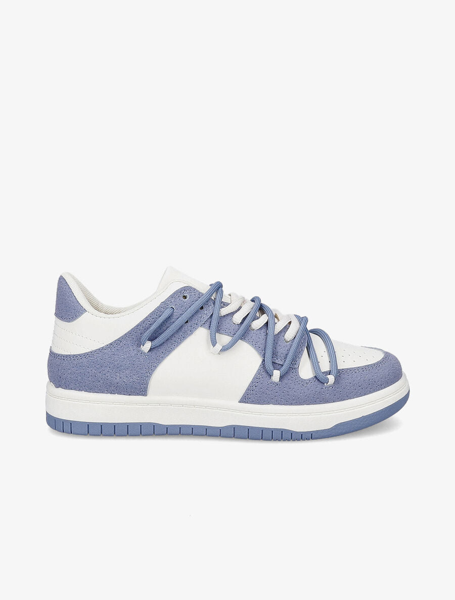 Sneakers bicolore à double lacets - Bleu - 5
