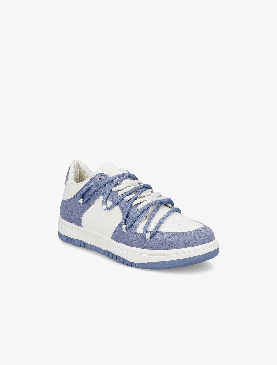 Sneakers bicolore à double lacets - Bleu - 2