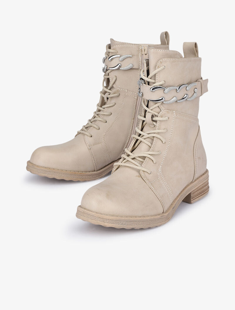 Boots lacées à lanières style chaîne - Beige - 5