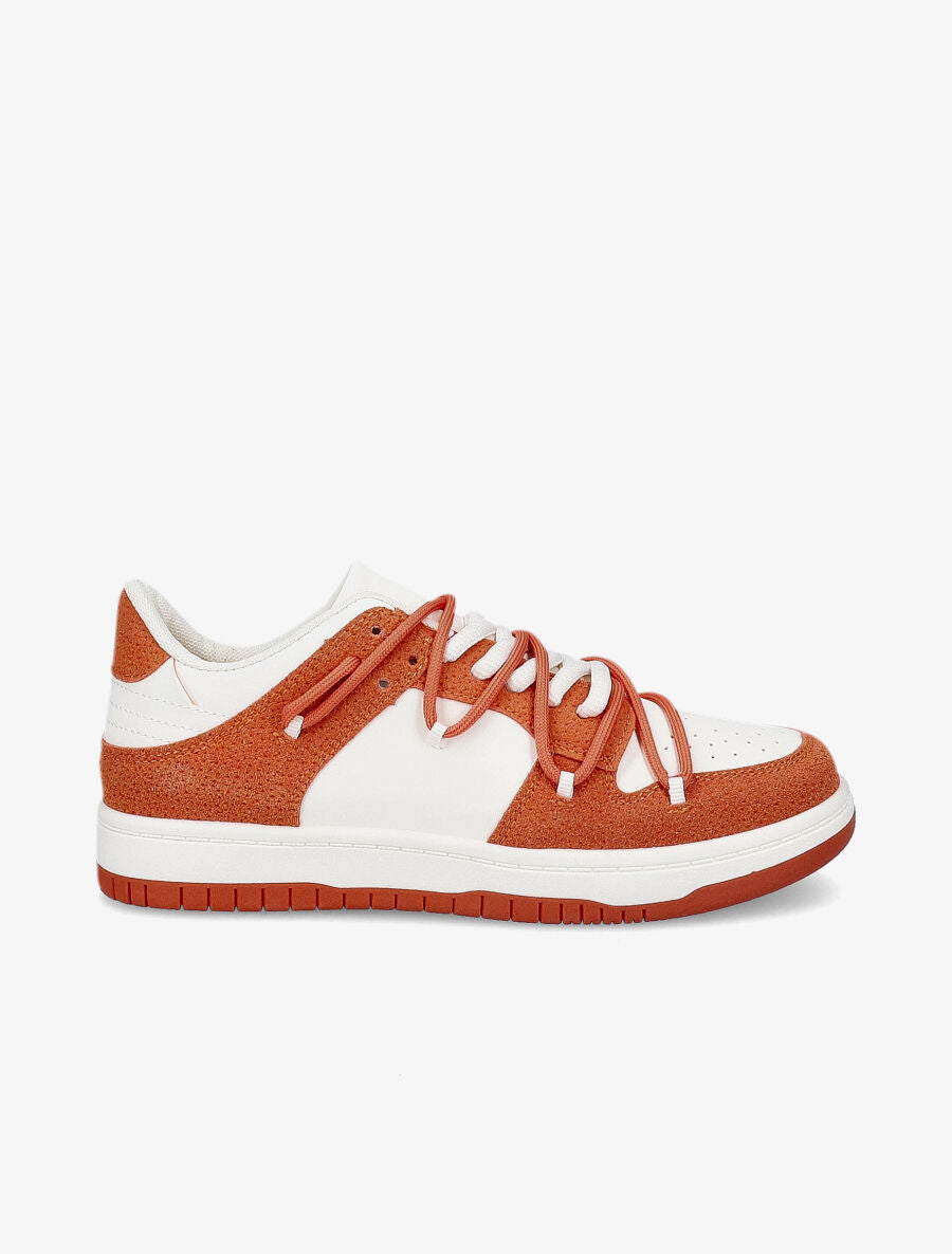 Sneakers bicolore à double lacets - Orange - 5