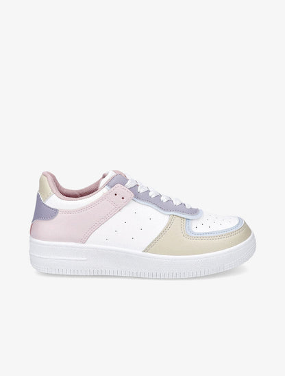 Baskets en simili grainé - Blanc/rose - 5