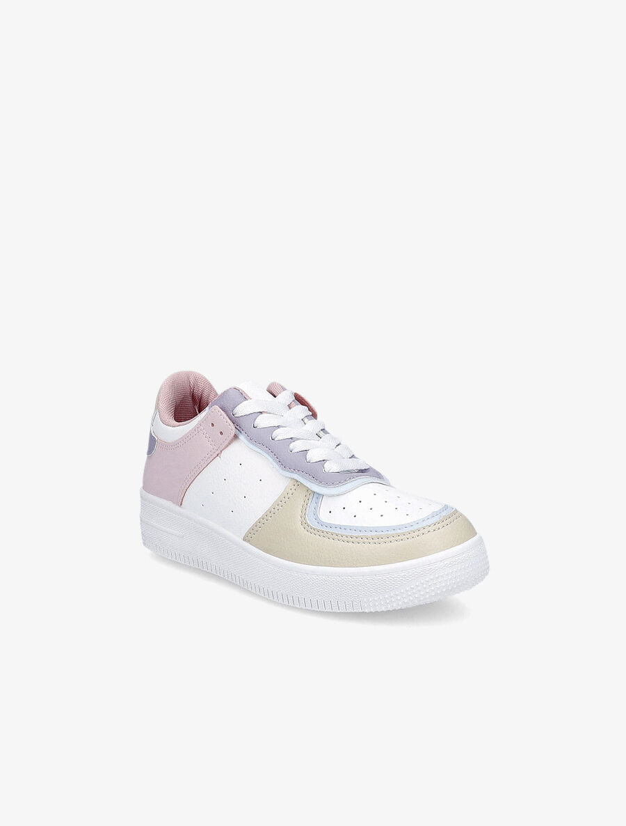 Baskets en simili grainé - Blanc/rose - 2
