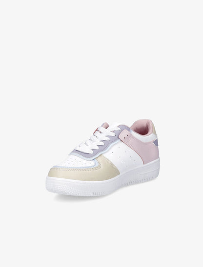 Baskets en simili grainé - Blanc/rose - 3