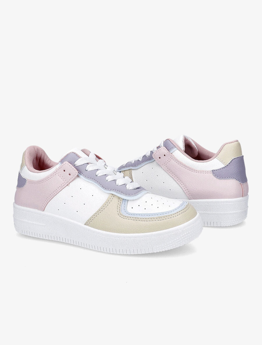 Baskets en simili grainé - Blanc/rose - 4