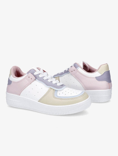 Baskets en simili grainé - Blanc/rose - 4