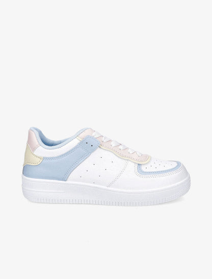 Baskets en simili grainé - Blanc/bleu clair - 1