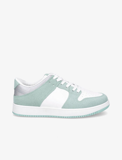 Sneakers bicolore en simili et suédine - Vert d&