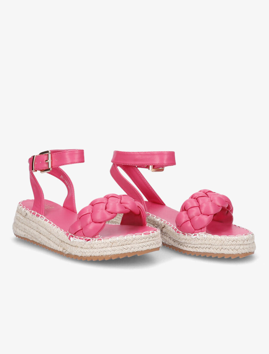 Sandales tressées à semelles compensées raphia - Fushia - 4