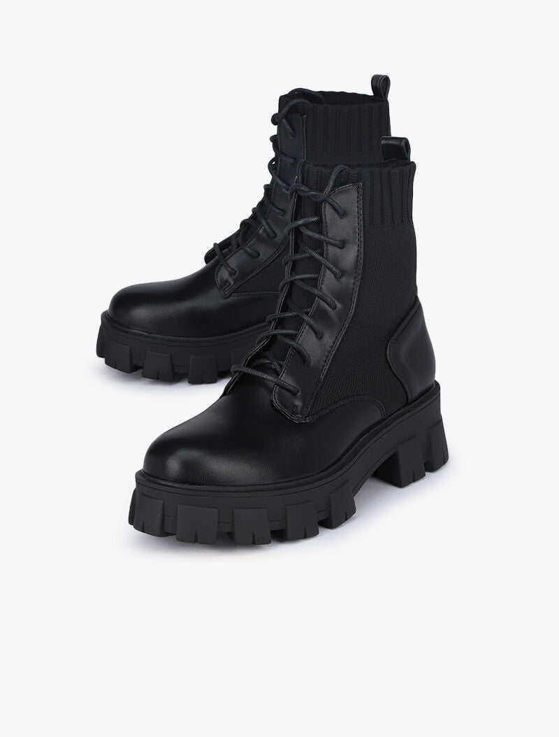 Boots style militaire bi-matière - Noir - 5