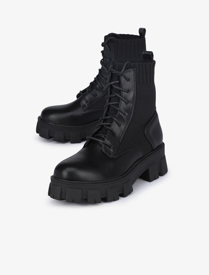 Boots style militaire bi-matière - Noir - 5