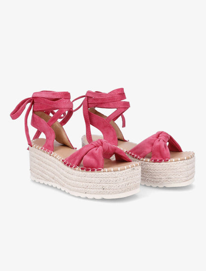 Sandales compensées à noeud et liens à nouer - Fushia - 4