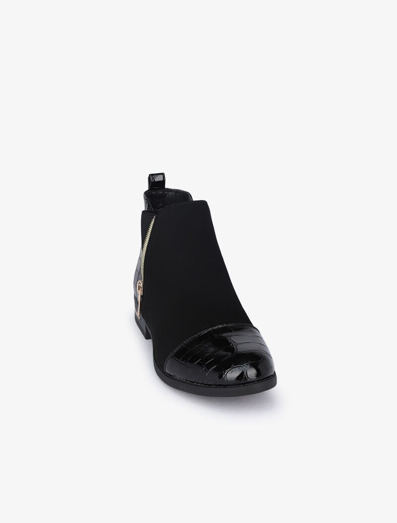 Bottines à contreforts et bouts effet croco vernis - Noir - 4