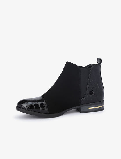 Bottines à contreforts et bouts effet croco vernis - Noir - 5