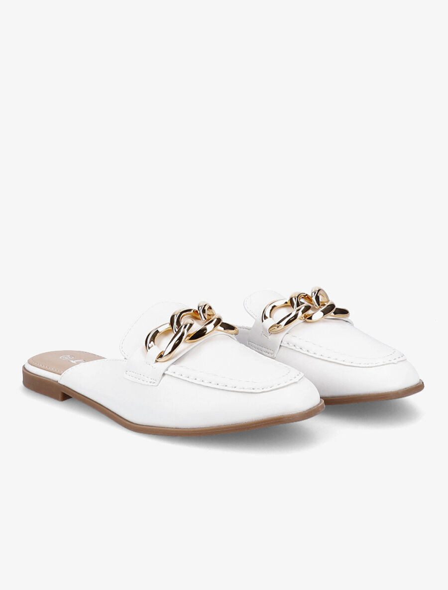 Mules style mocassin à chaîne - Blanc - 4
