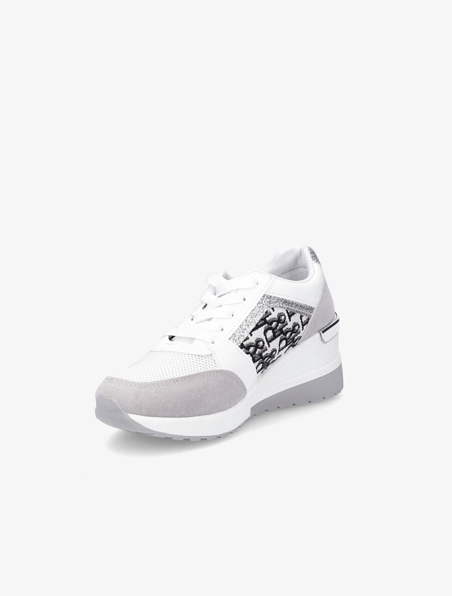 Baskets compensés à détail jacquard et paillettes - Blanc - 3
