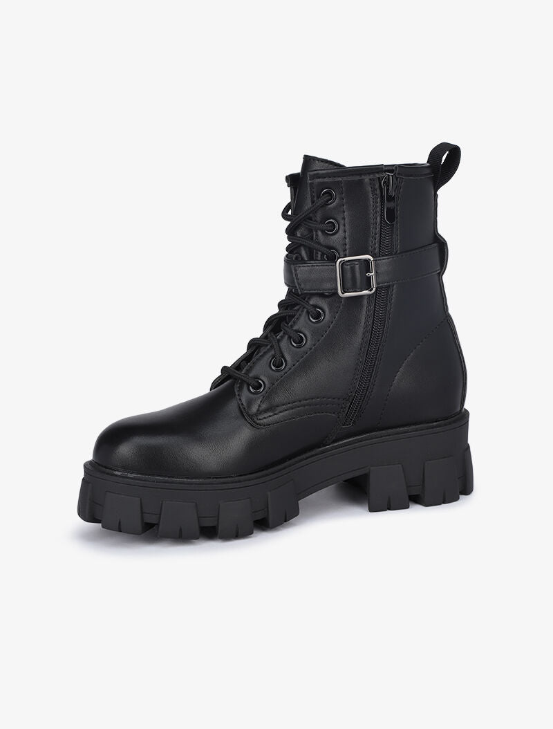 Boots style militaire à lanières à pochette - Noir - 4