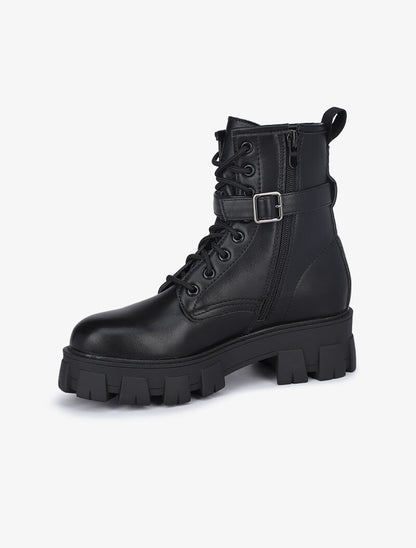 Boots style militaire à lanières à pochette - Noir - 4