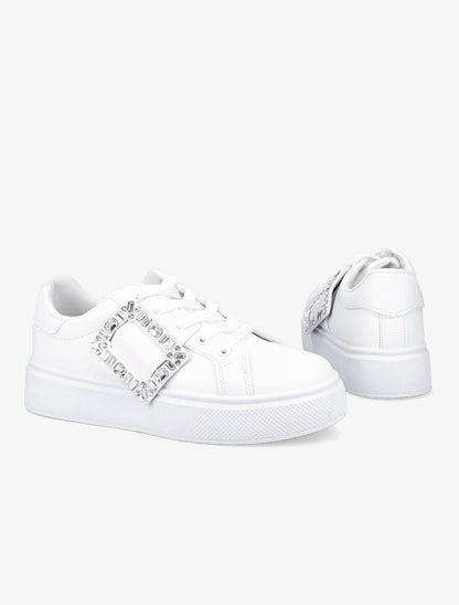 Baskets à boucle à strass - Blanc - 4