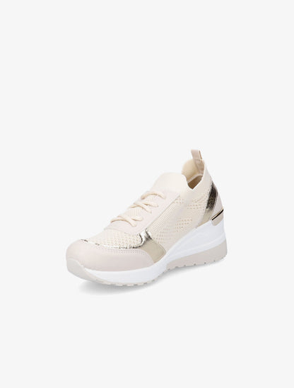 Baskets compensées en simili et mesh - Beige - 3