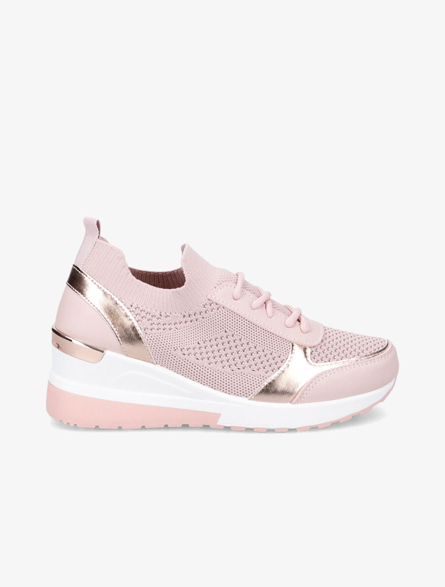 Baskets compensées en simili et mesh - Rose - 5
