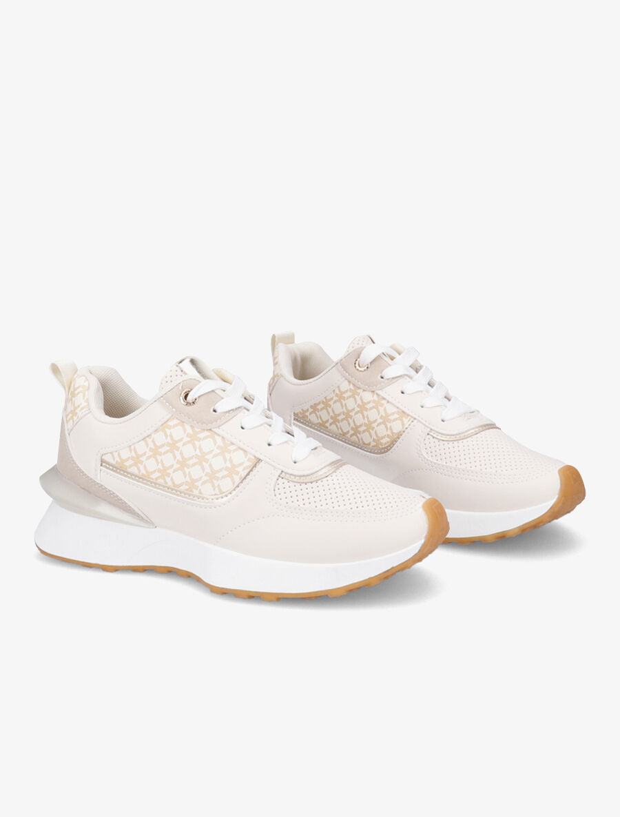 Baskets à imprimé et contrefort stylisé - Beige - 4