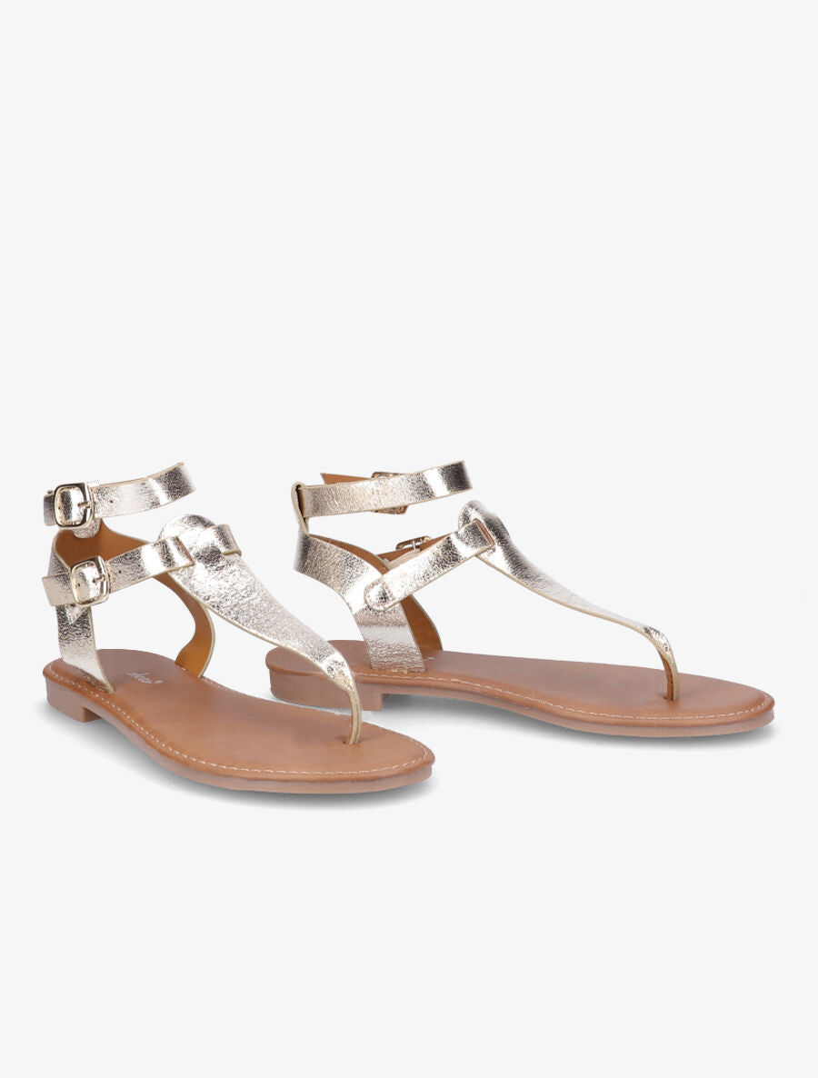 Nu-pieds en simili nacré à double brides - Or - 4