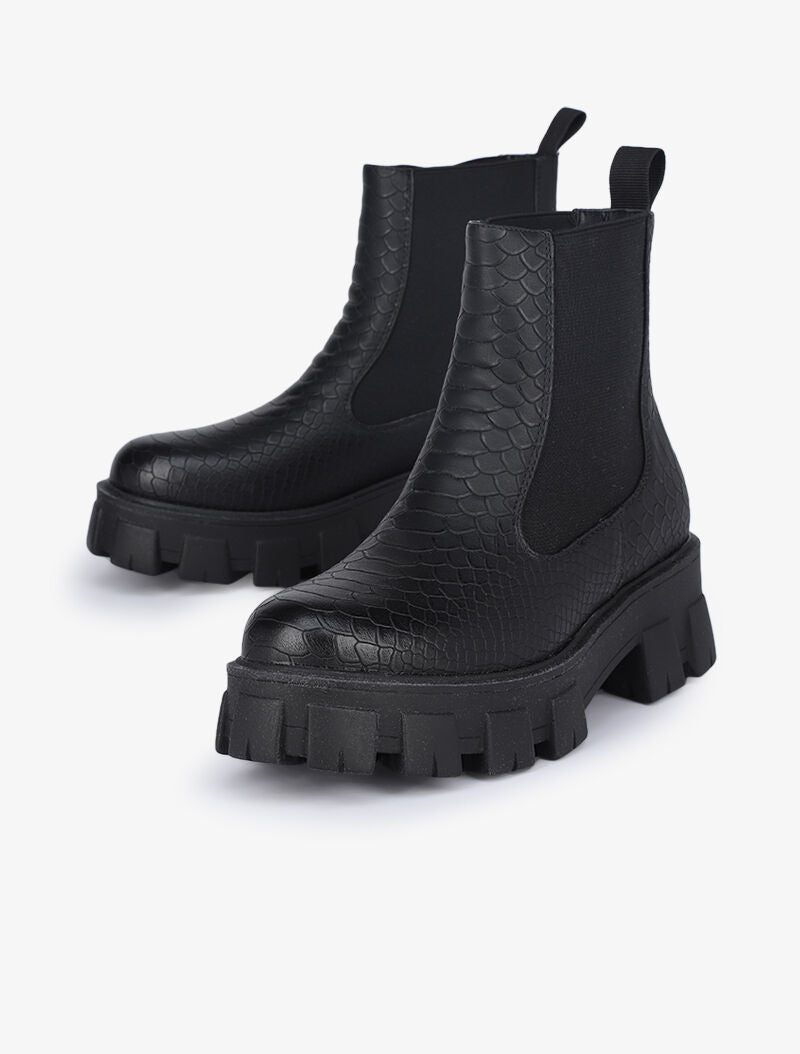 Boots effet python à semelles crantées - Noir - 5