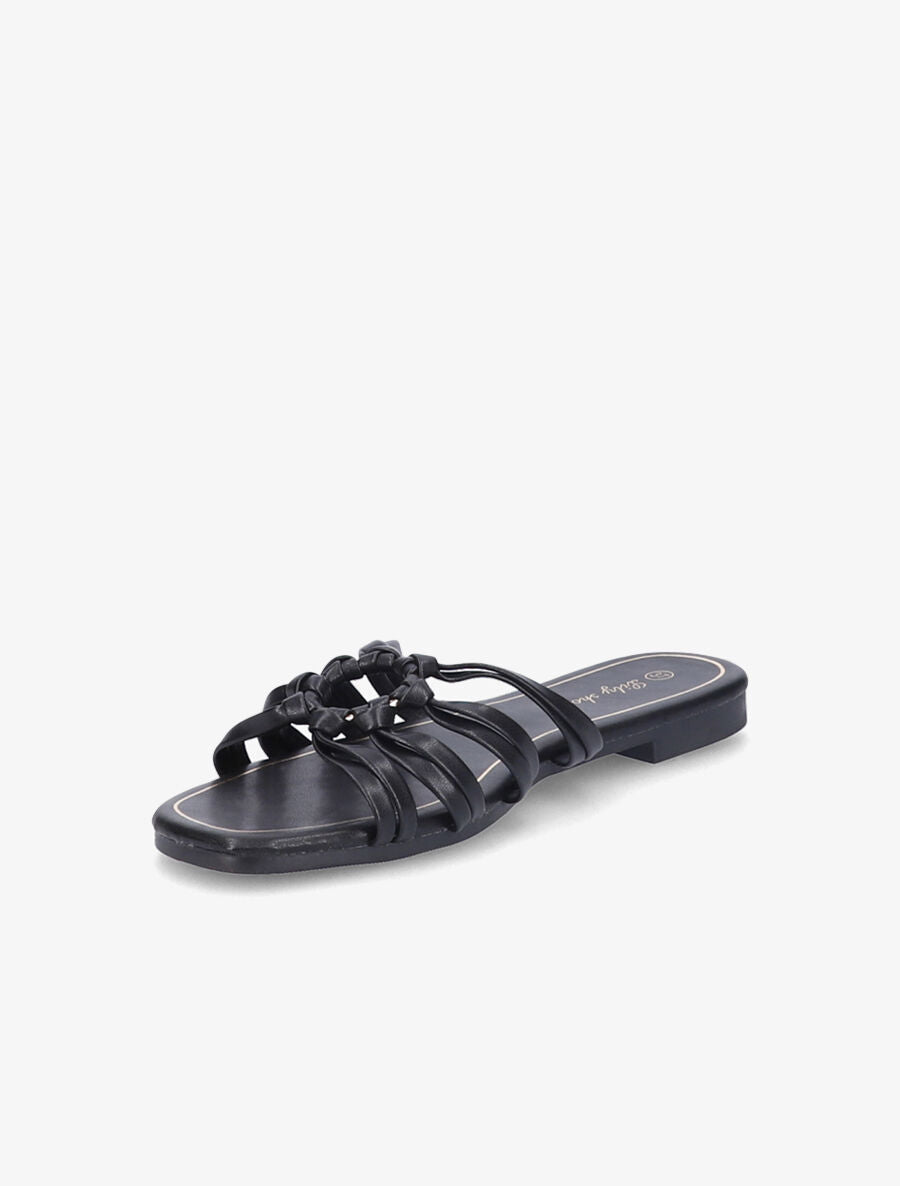 Mules plates à brides et anneaux - Noir - 3