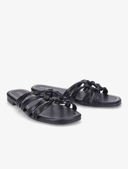 Mules plates à brides et anneaux - Noir - 4