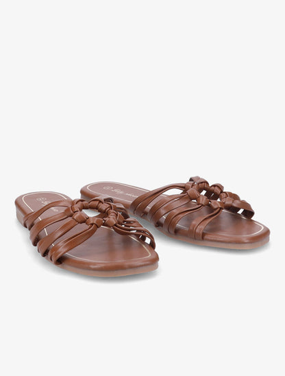 Mules plates à brides et anneaux - Camel - 4
