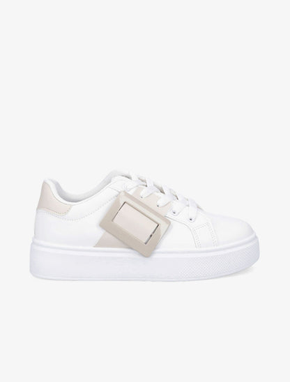 Baskets en simili à boucle - Blanc/beige - 1