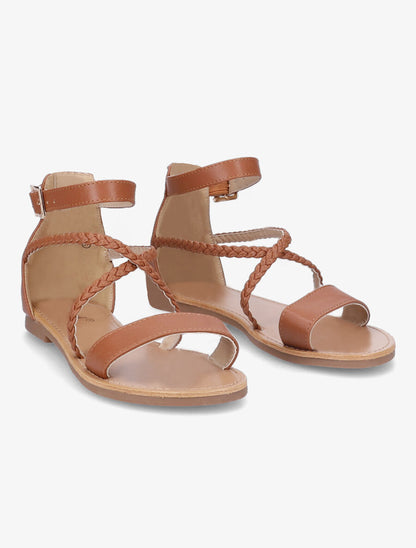 Sandales plates montantes à brides tressées - Camel - 4