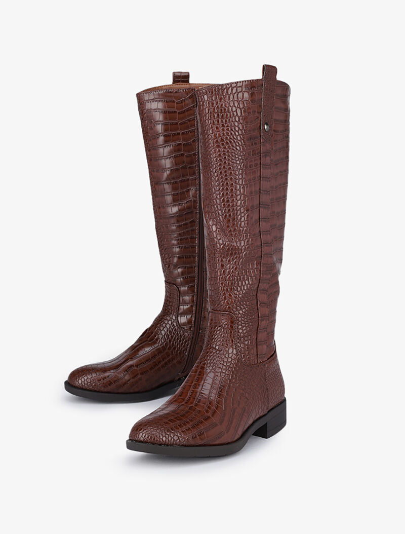 Bottes cavalières effet croco - Camel - 5