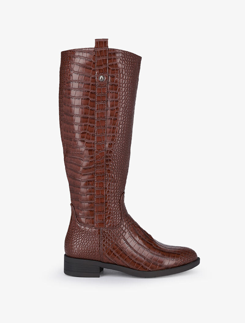 Bottes cavalières effet croco - Camel - 2