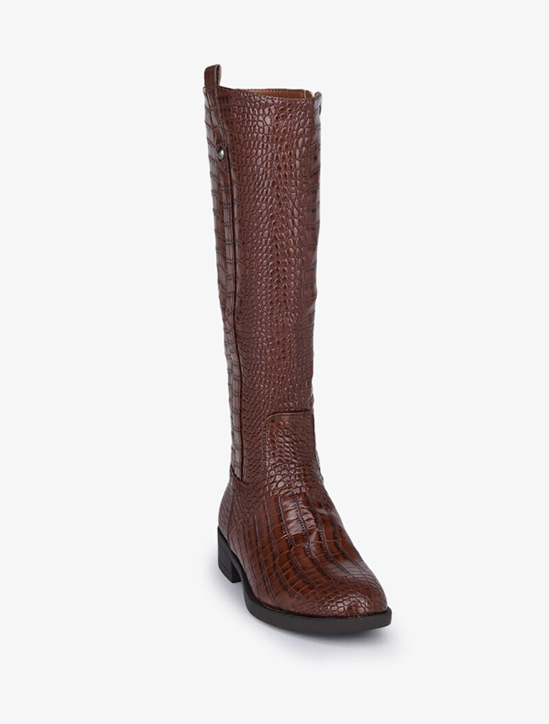 Bottes cavalières effet croco - Camel - 3