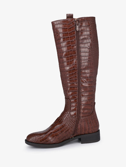 Bottes cavalières effet croco - Camel - 4