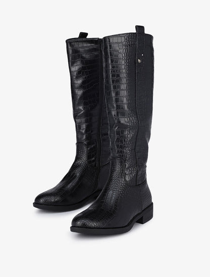 Bottes cavalières effet croco - Noir - 3