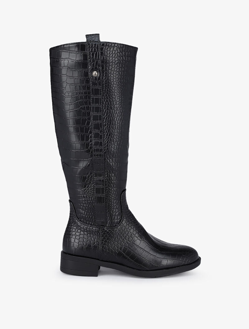 Bottes cavalières effet croco - Noir - 1