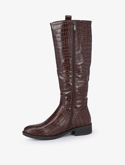 Bottes cavalières effet croco - Marron - 4