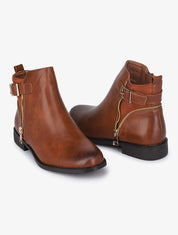 Bottines à détail zip et sangle - Camel - 1