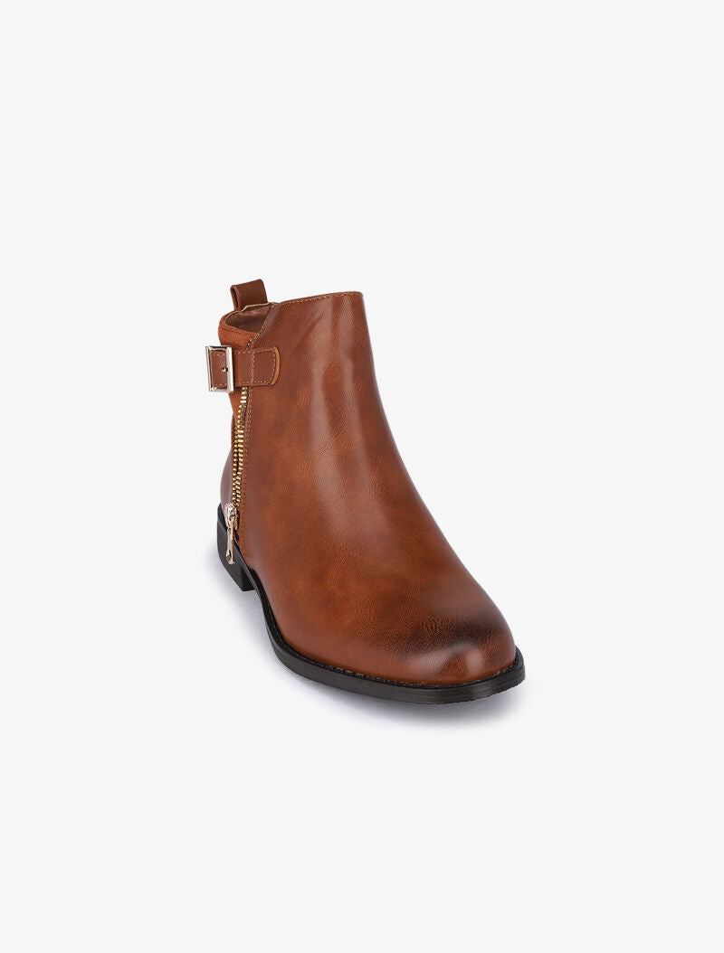 Bottines à détail zip et sangle - Camel - 3