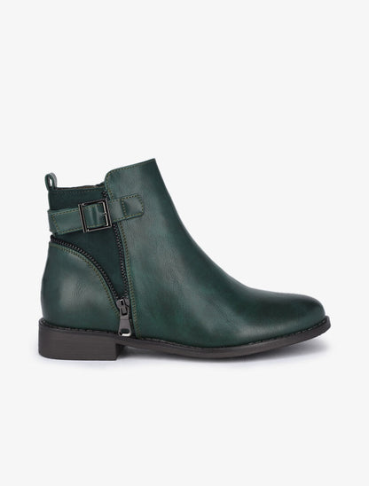 Bottines à détail zip et sangle - Vert sapin - 2
