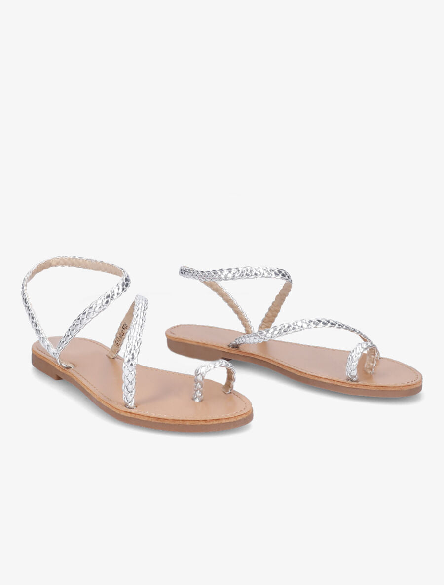 Nu-pieds en simili tressé - Argent - 4